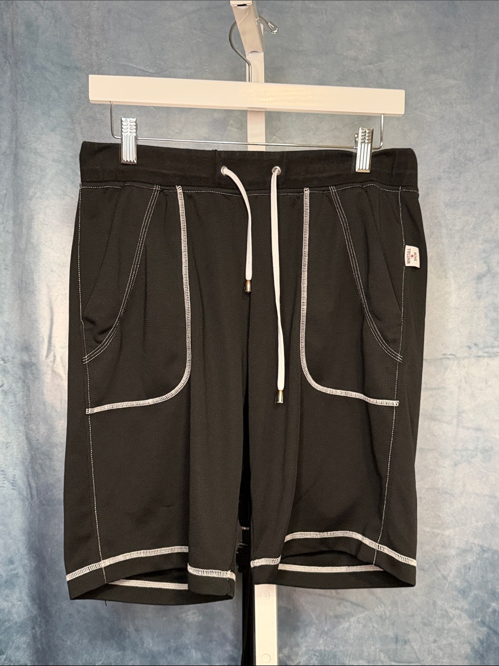 Whitall Men's Black Athletic Drawstring Shorts with Contrast Stitch Size Large